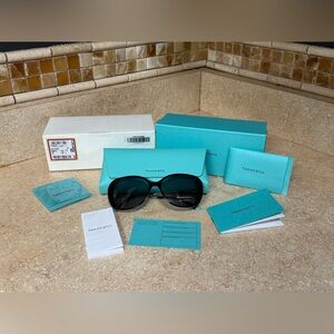 Tiffany & Co. Black Sunglasses with Teal Case & Certificate of Authenticity